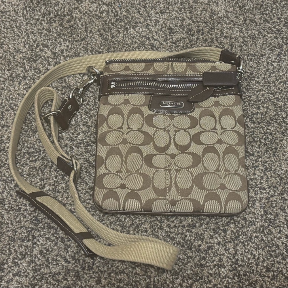 Coach Brown and Tan Signature Shoulder Bag